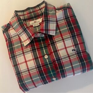 Vineyard Vines Red and Green Plaid Button Down Shirt Boys Size 8